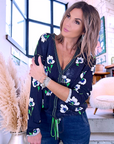 Cardigan bleu marine délavé à imprimé vert fluo - 𝐌𝐚𝐫𝐢𝐧𝐚𝟒𝟒𝐟𝐚𝐦𝐢𝐥𝐲