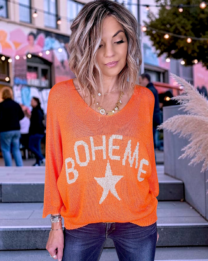 Pull orange fluo bohème - 𝐌𝐚𝐫𝐢𝐧𝐚𝟒𝟒𝐟𝐚𝐦𝐢𝐥𝐲