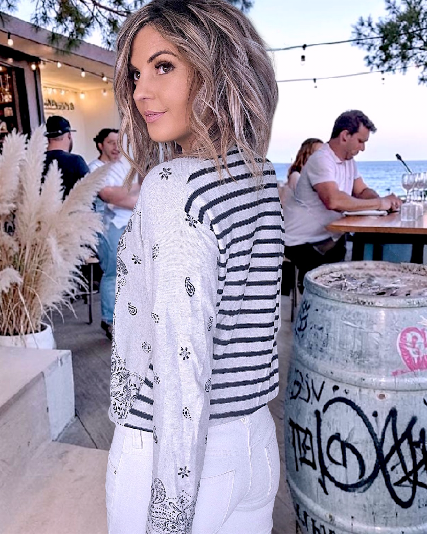 Cardigan marinière à imprimé bandana - 𝐌𝐚𝐫𝐢𝐧𝐚𝟒𝟒𝐟𝐚𝐦𝐢𝐥𝐲