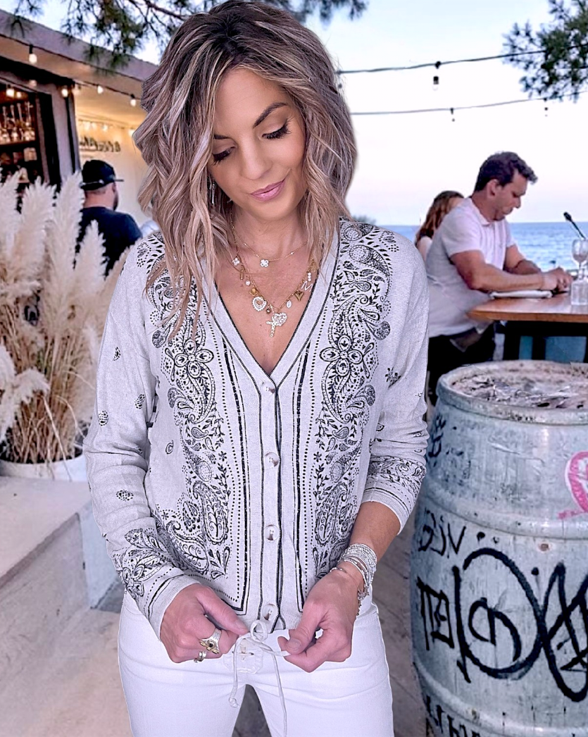 Cardigan marinière à imprimé bandana - 𝐌𝐚𝐫𝐢𝐧𝐚𝟒𝟒𝐟𝐚𝐦𝐢𝐥𝐲