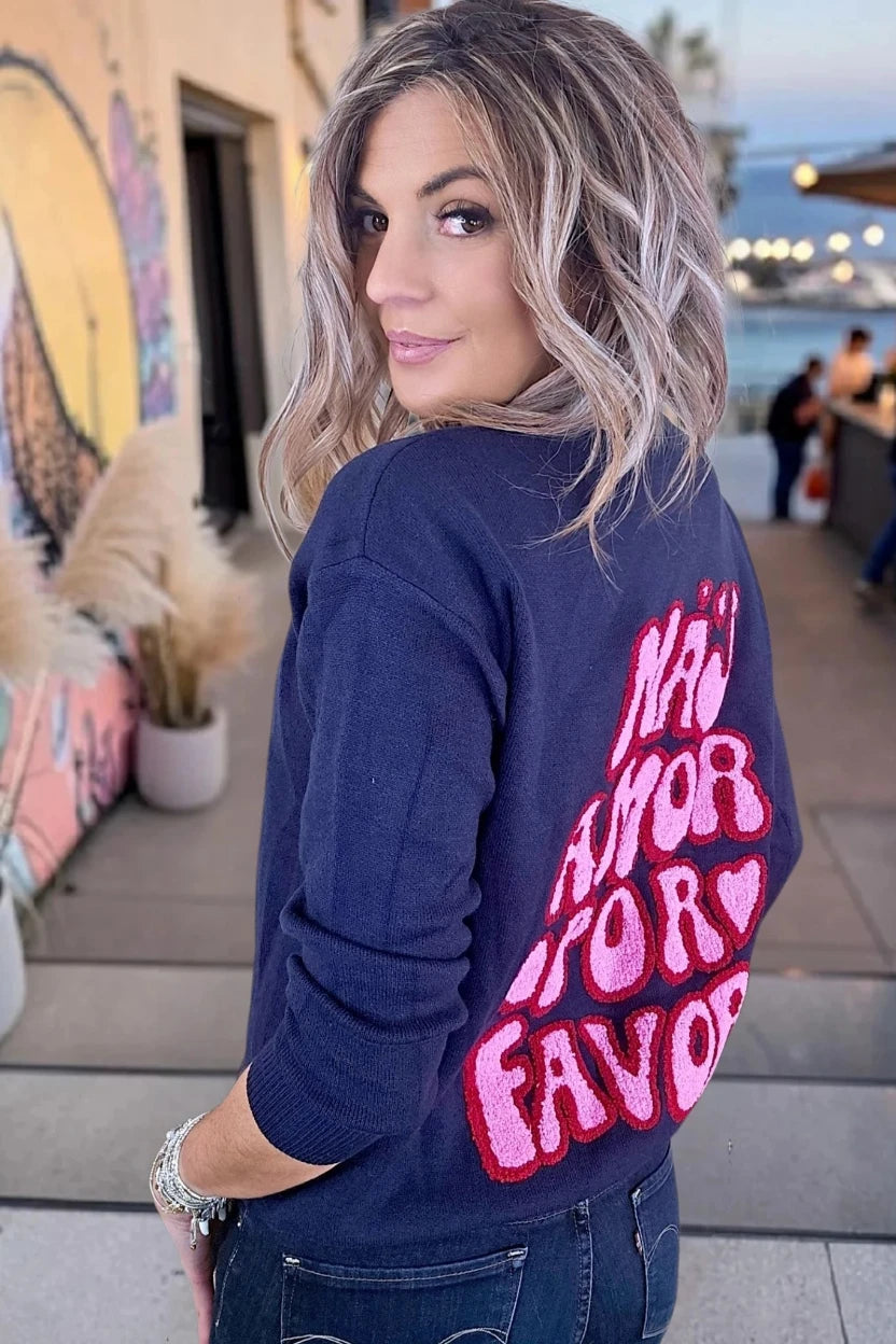 Pull bleu marine à inscriptions - 𝐌𝐚𝐫𝐢𝐧𝐚𝟒𝟒𝐟𝐚𝐦𝐢𝐥𝐲