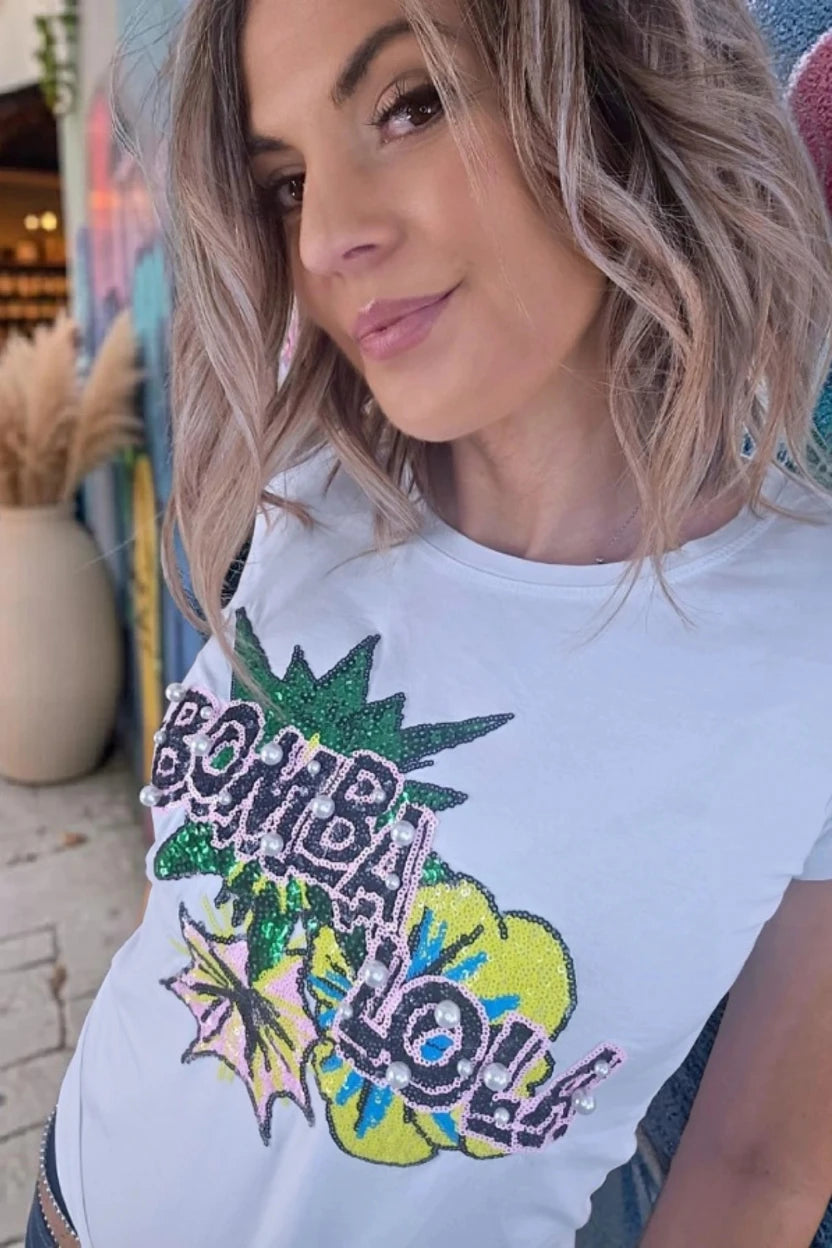 T-shirt blanc Bomba Lol - 𝐌𝐚𝐫𝐢𝐧𝐚𝟒𝟒𝐟𝐚𝐦𝐢𝐥𝐲