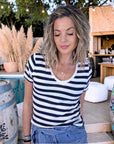 Haut en coton à maille rayé bleu marine - 𝐌𝐚𝐫𝐢𝐧𝐚𝟒𝟒𝐟𝐚𝐦𝐢𝐥𝐲