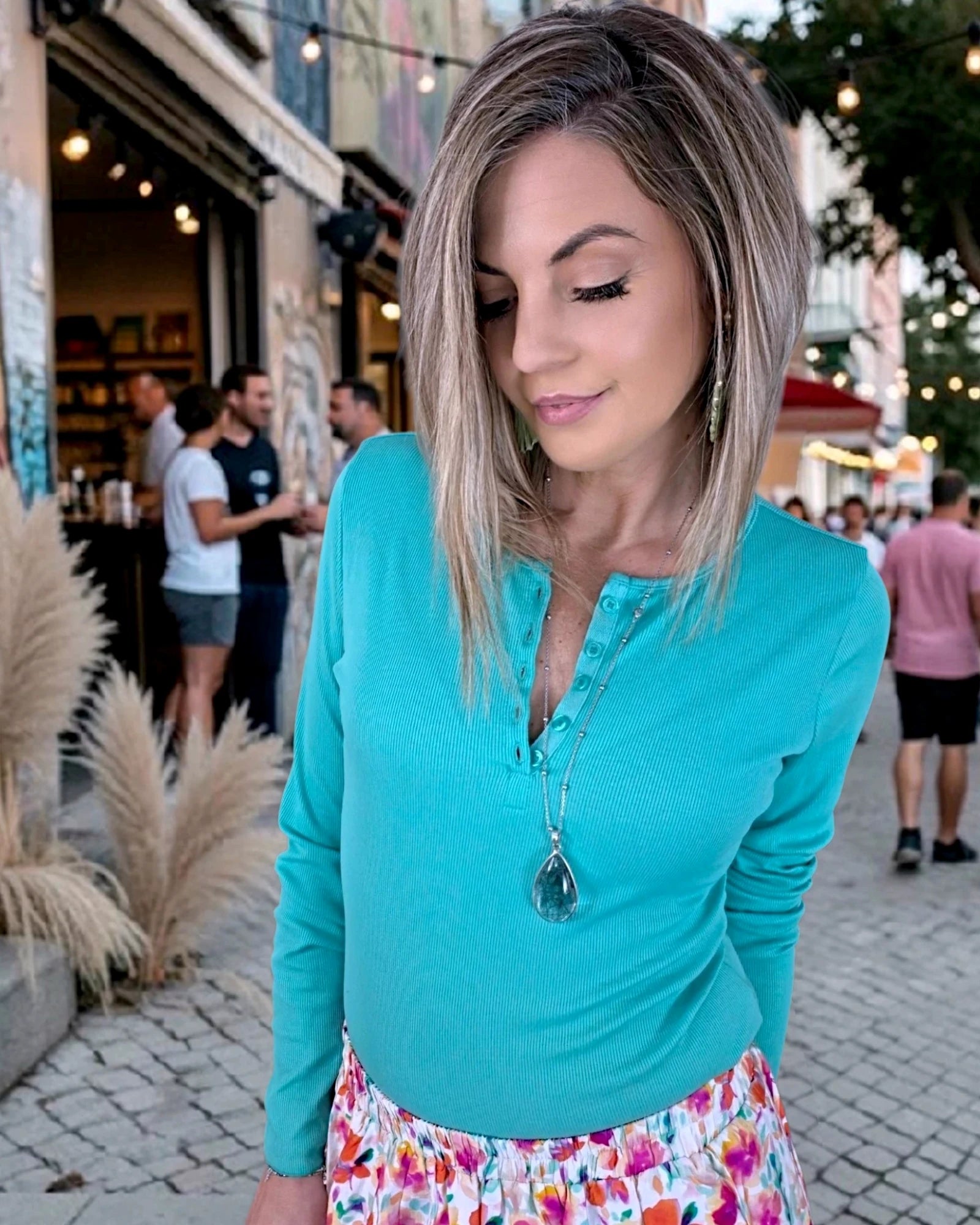 T-shirt bleu/vert à maille côtelée - 𝐌𝐚𝐫𝐢𝐧𝐚𝟒𝟒𝐟𝐚𝐦𝐢𝐥𝐲