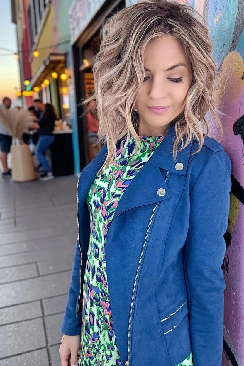 Perfecto suédine bleu canard - 𝐌𝐚𝐫𝐢𝐧𝐚𝟒𝟒𝐟𝐚𝐦𝐢𝐥𝐲