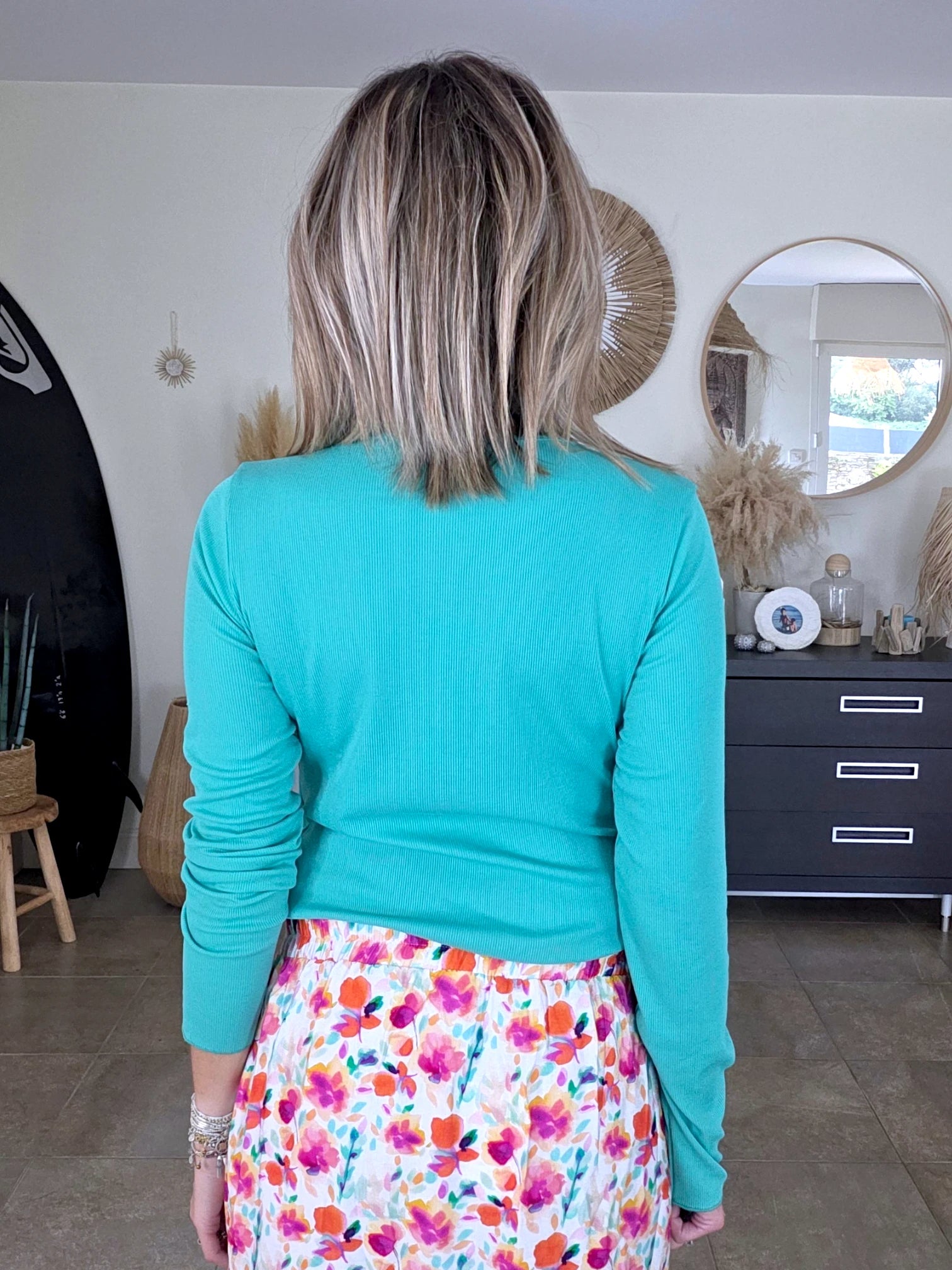 T-shirt bleu/vert à maille côtelée - 𝐌𝐚𝐫𝐢𝐧𝐚𝟒𝟒𝐟𝐚𝐦𝐢𝐥𝐲
