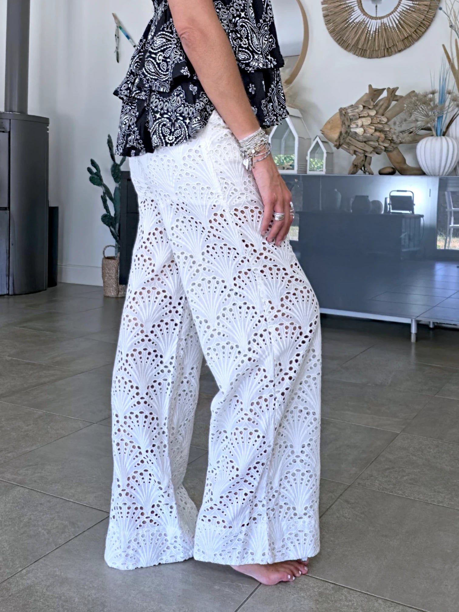 Pantalon blanc broderie anglaise
