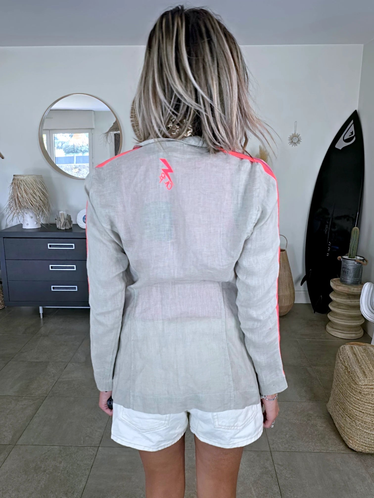 Veste en lin à bandes fluo