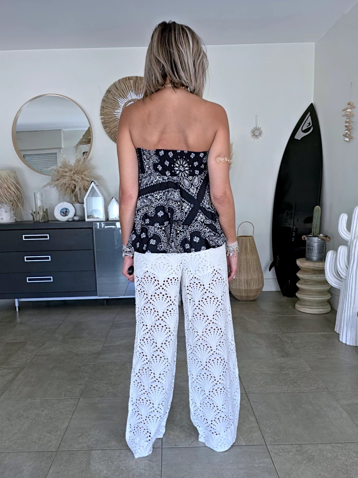 Pantalon blanc broderie anglaise