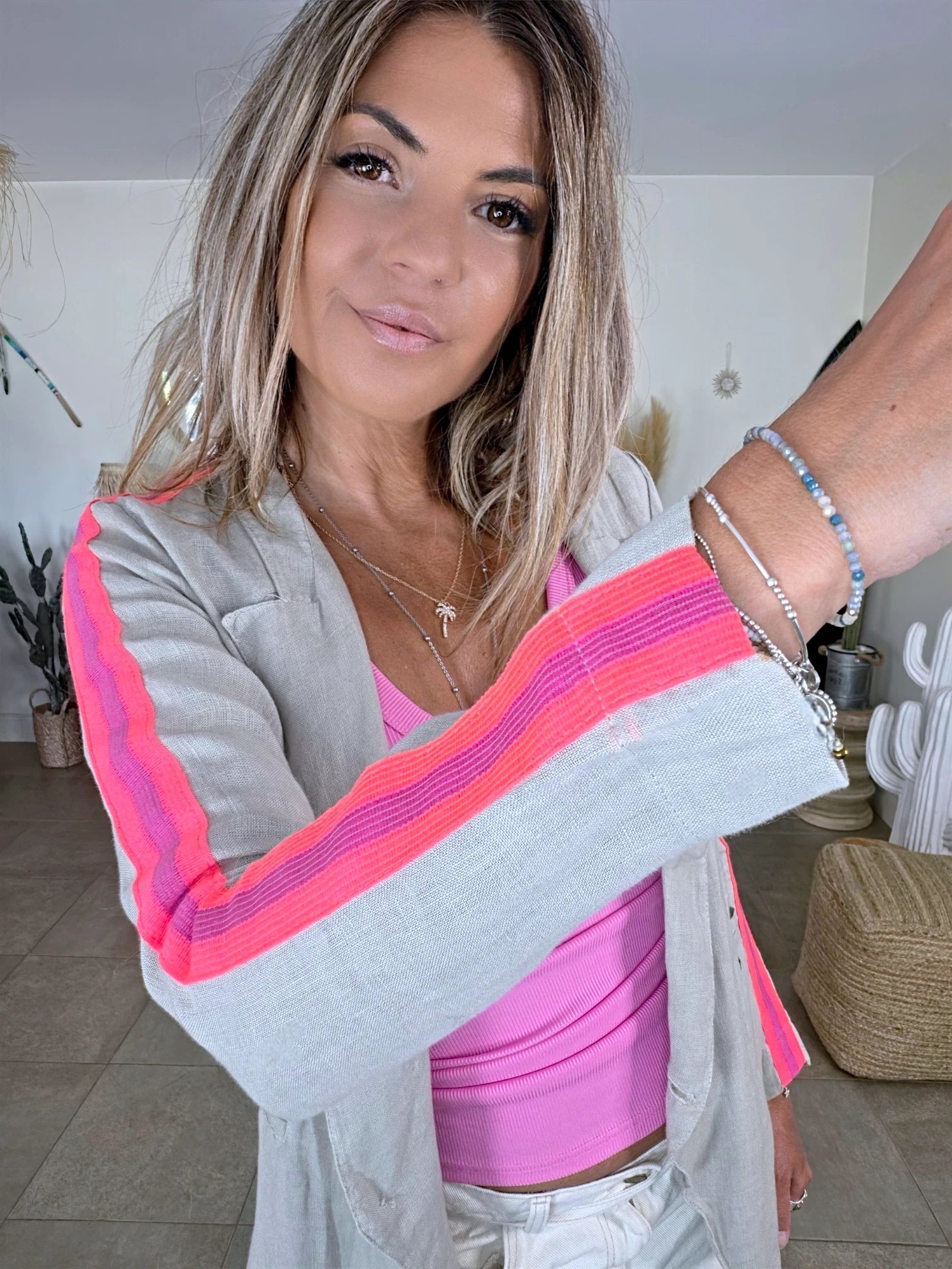 Veste en lin à bandes fluo