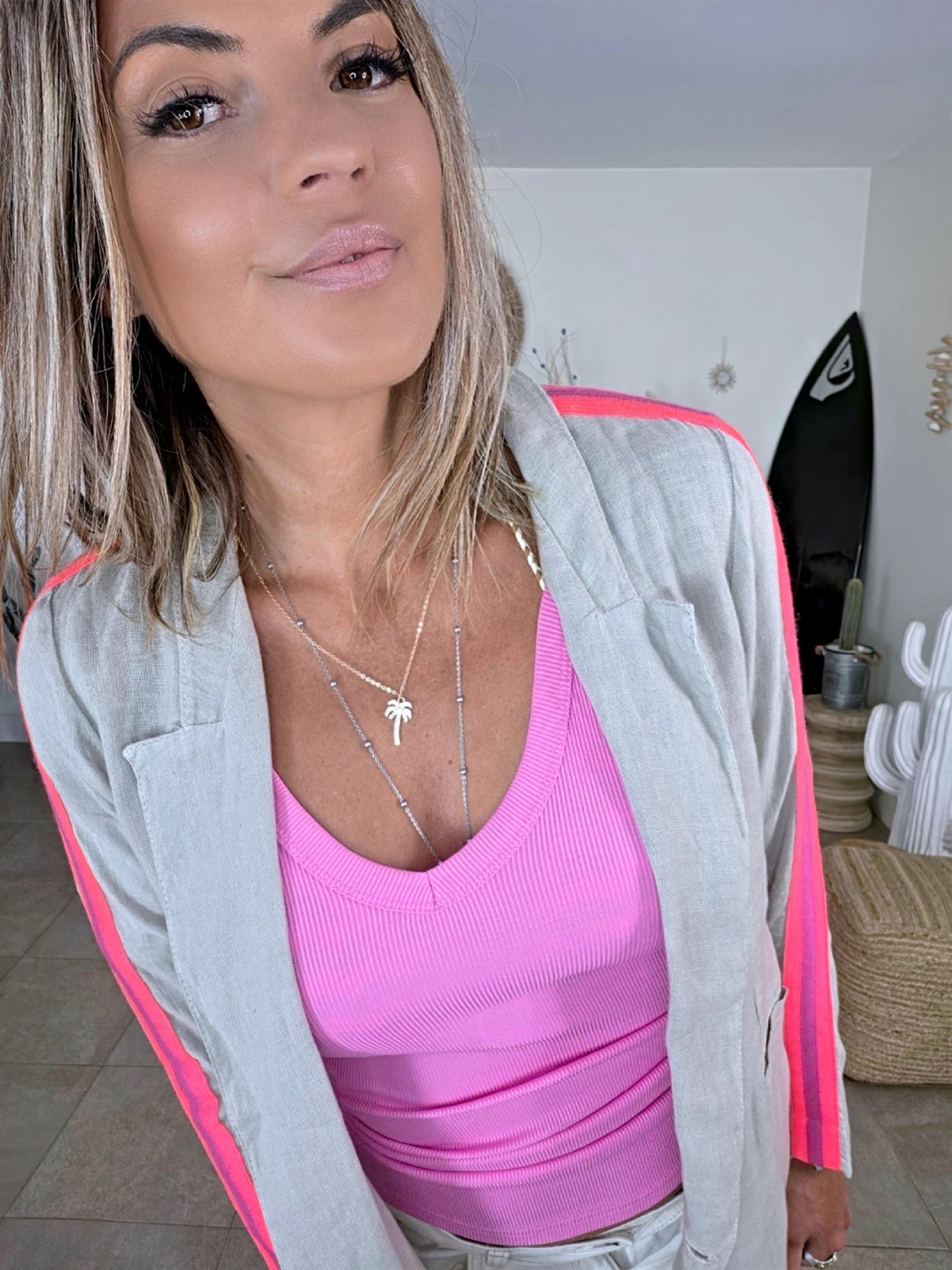 Veste en lin à bandes fluo