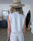 Ensemble beige haut + pantalon à bandes latérales