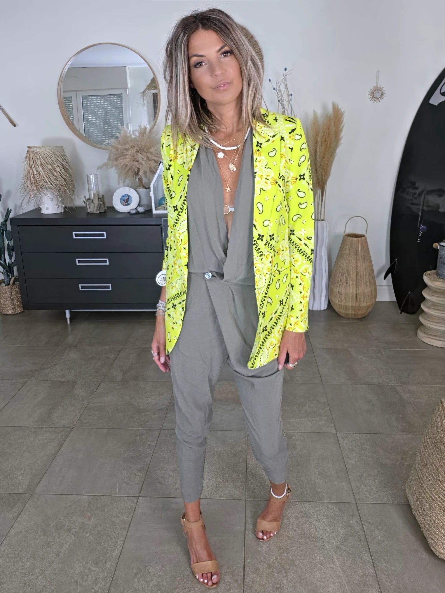 Veste vert jaune à imprimé bandana