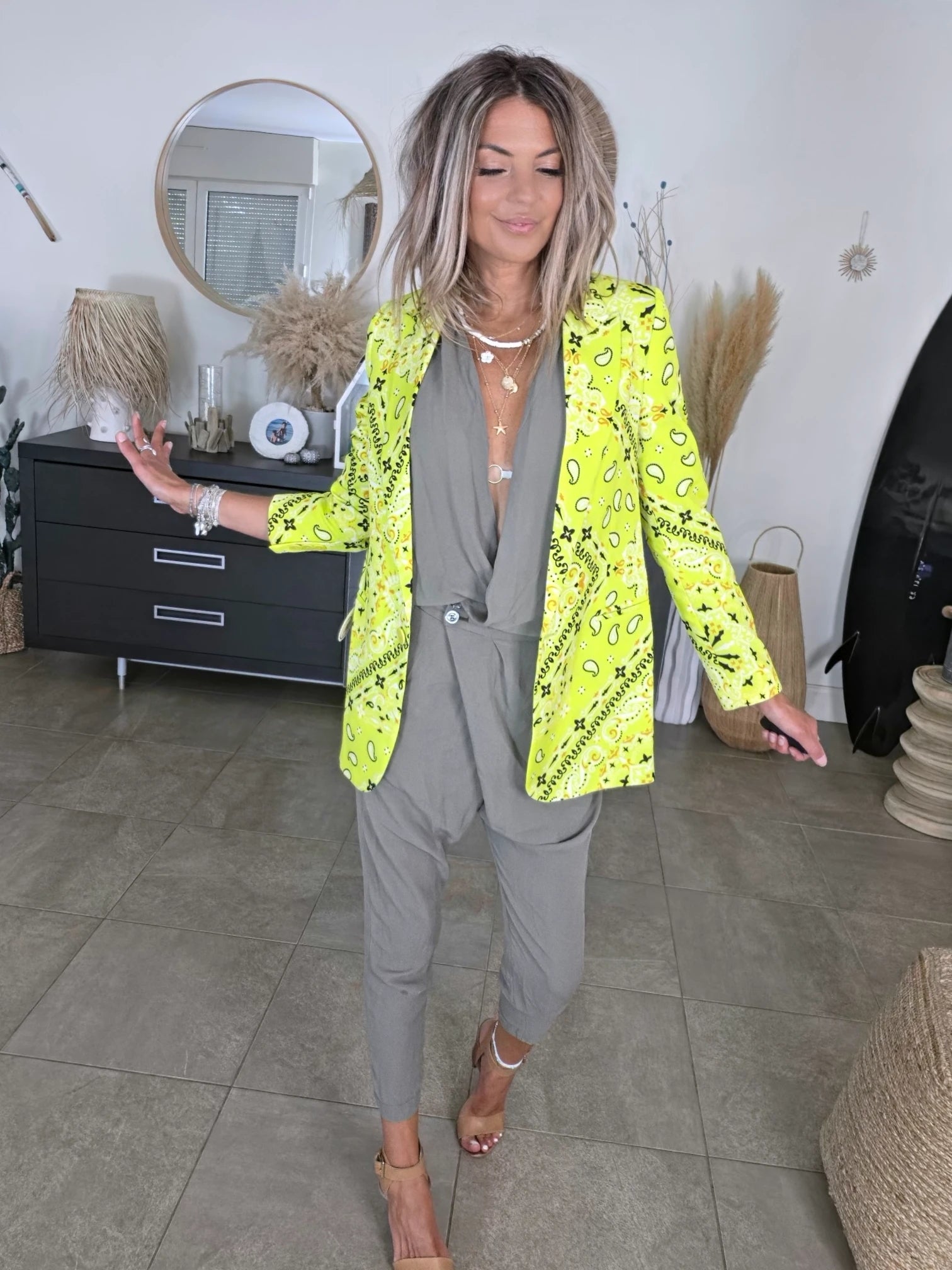 Veste vert jaune à imprimé bandana