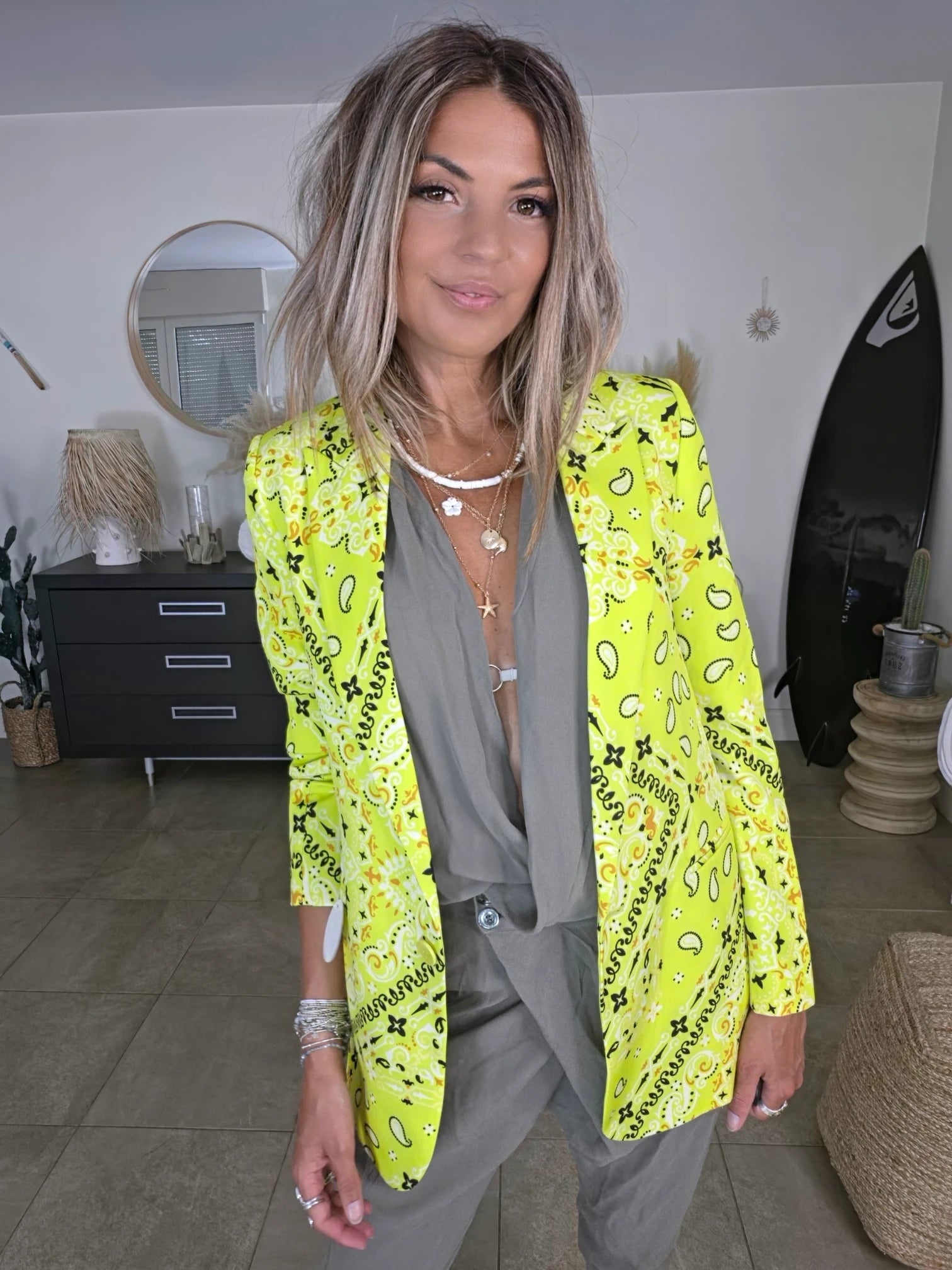 Veste vert jaune à imprimé bandana