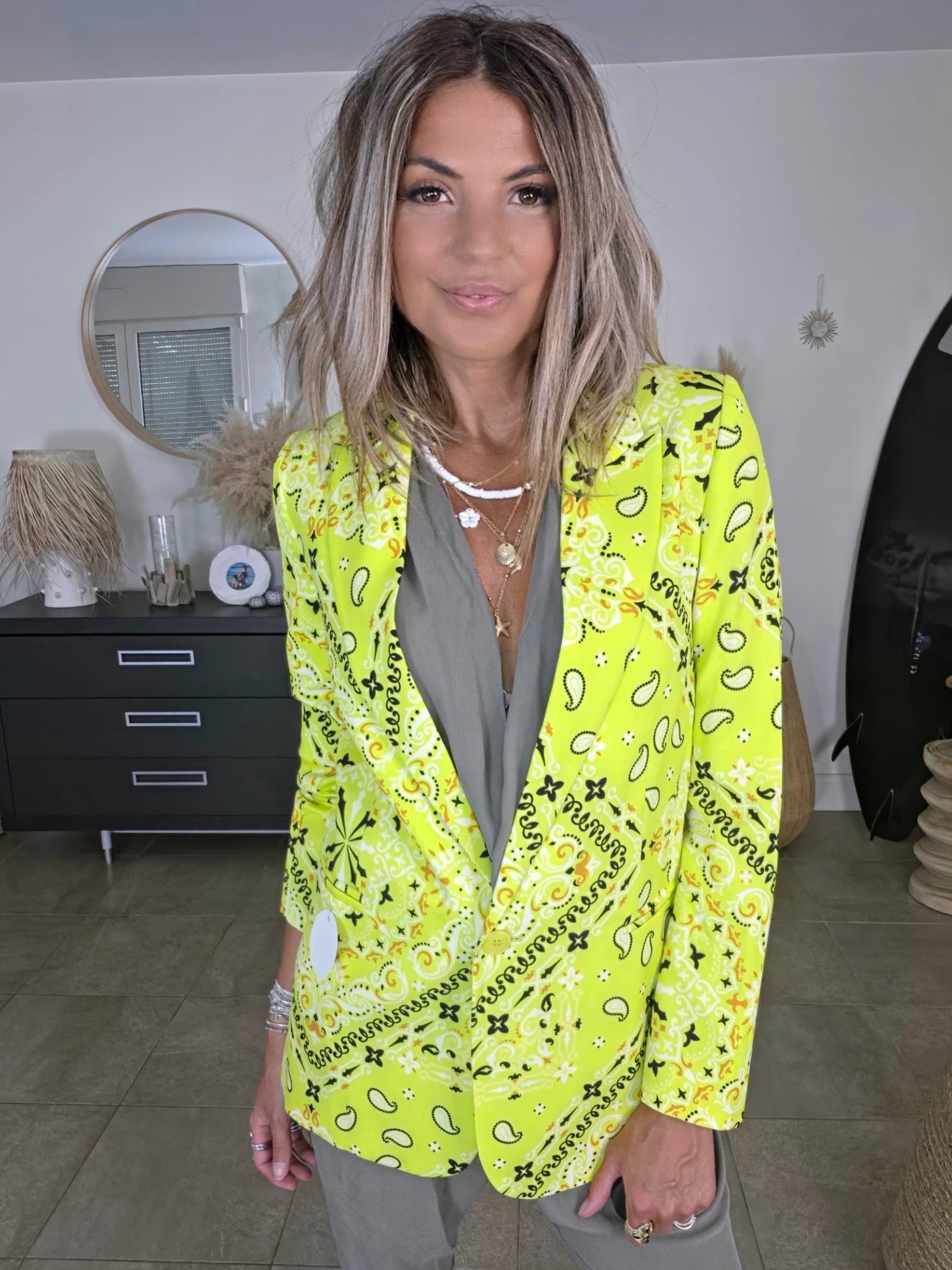 Veste vert jaune à imprimé bandana