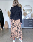 Jupe beige à imprimé noir
