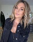Veste en jean noire perlée