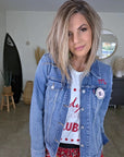 Veste en jean à inscriptions - 𝐌𝐚𝐫𝐢𝐧𝐚𝟒𝟒𝐟𝐚𝐦𝐢𝐥𝐲