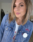 Veste en jean à inscriptions - 𝐌𝐚𝐫𝐢𝐧𝐚𝟒𝟒𝐟𝐚𝐦𝐢𝐥𝐲