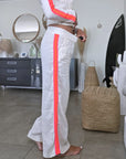 Ensemble veste + Pantalon en lin écru à bandes latérales fluo