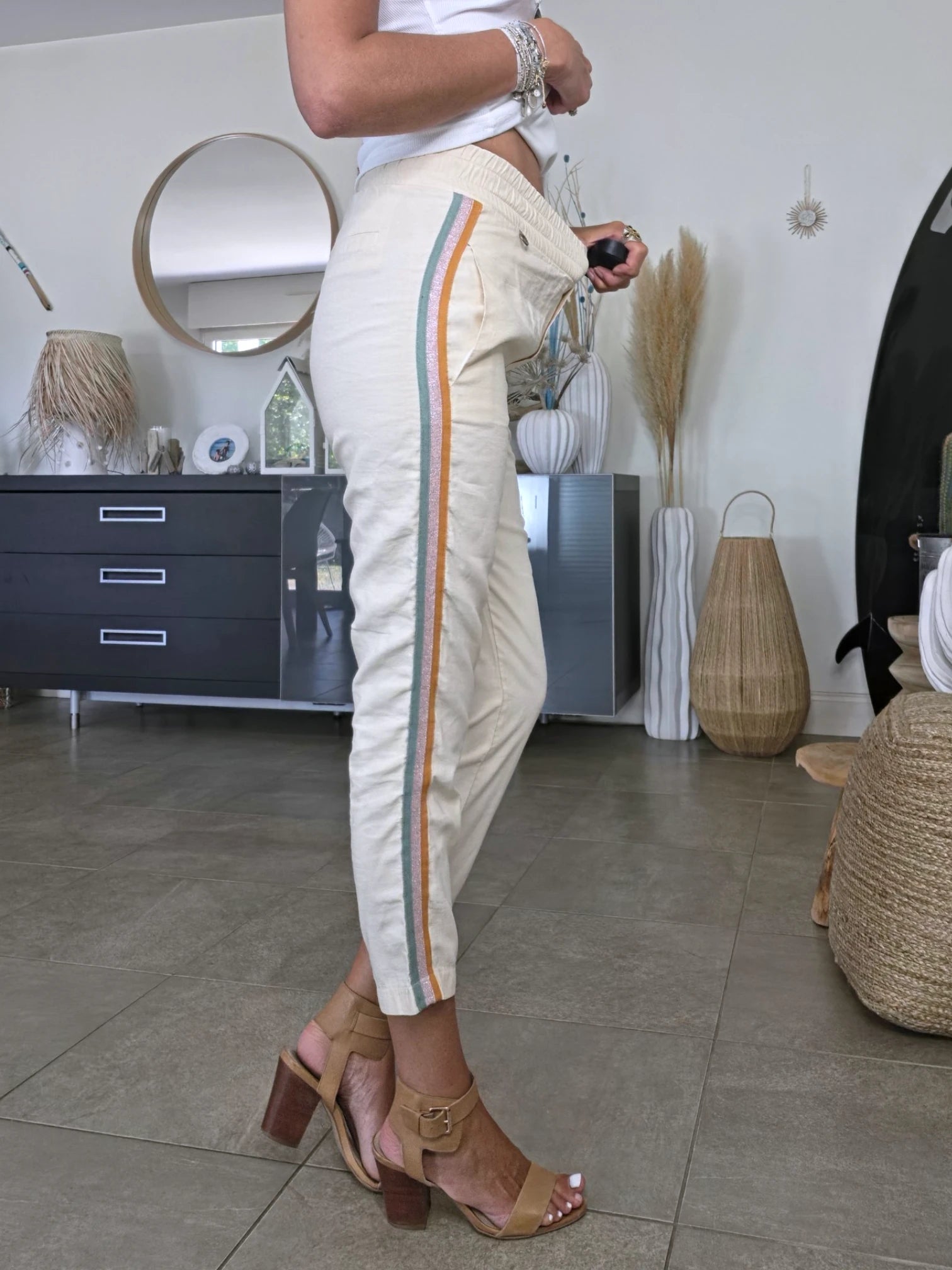 Ensemble veston + pantalon écru  à bandes latérales