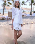 Ensemble blanc chemise + short à broderie anglaise