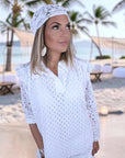 Ensemble blanc chemise + short à broderie anglaise