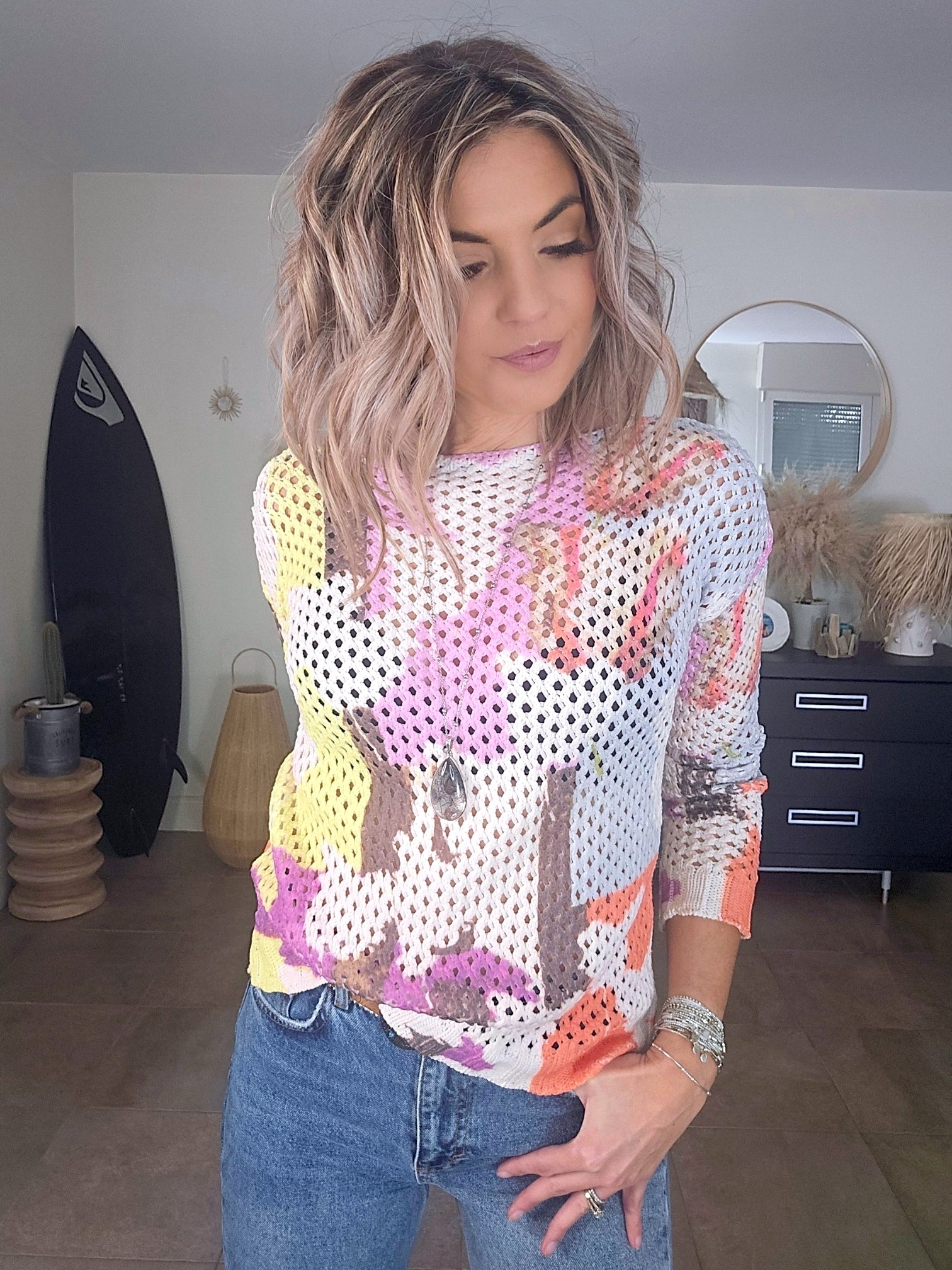 Pull ajourée à imprimé camouflage - 𝐌𝐚𝐫𝐢𝐧𝐚𝟒𝟒𝐟𝐚𝐦𝐢𝐥𝐲