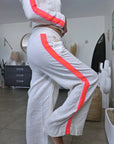 Ensemble veste + Pantalon en lin écru à bandes latérales fluo