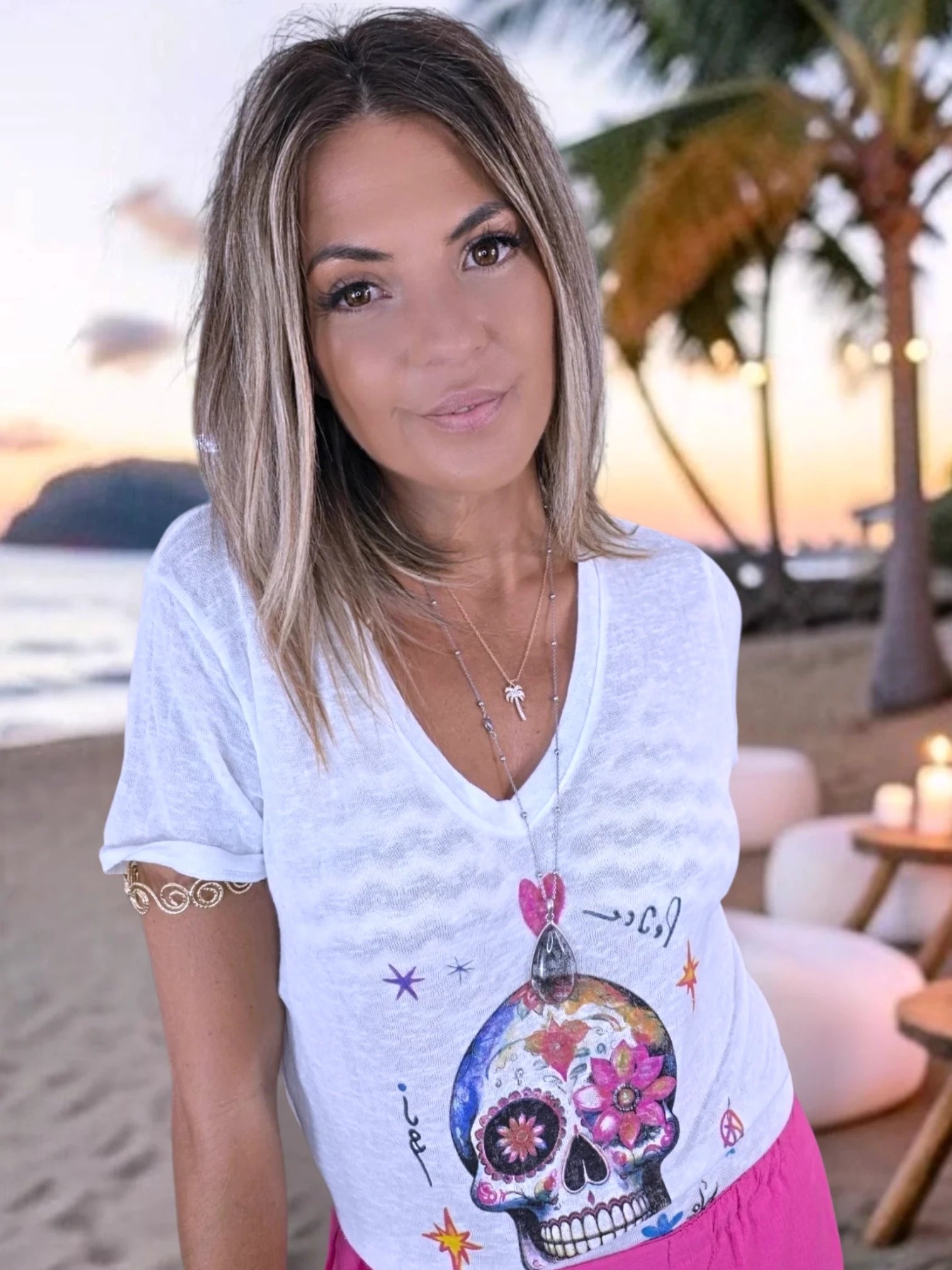 T-shirt blanc skull mexicain