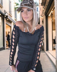 T-shirt noir manches dentelles - 𝐌𝐚𝐫𝐢𝐧𝐚𝟒𝟒𝐟𝐚𝐦𝐢𝐥𝐲