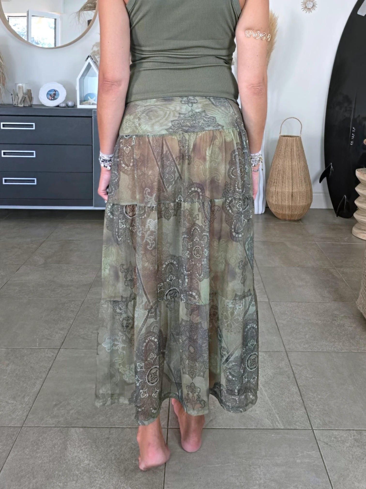 Jupe kaki à imprimé