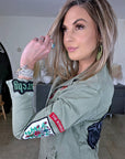 Veste saharienne kaki-beige customisée