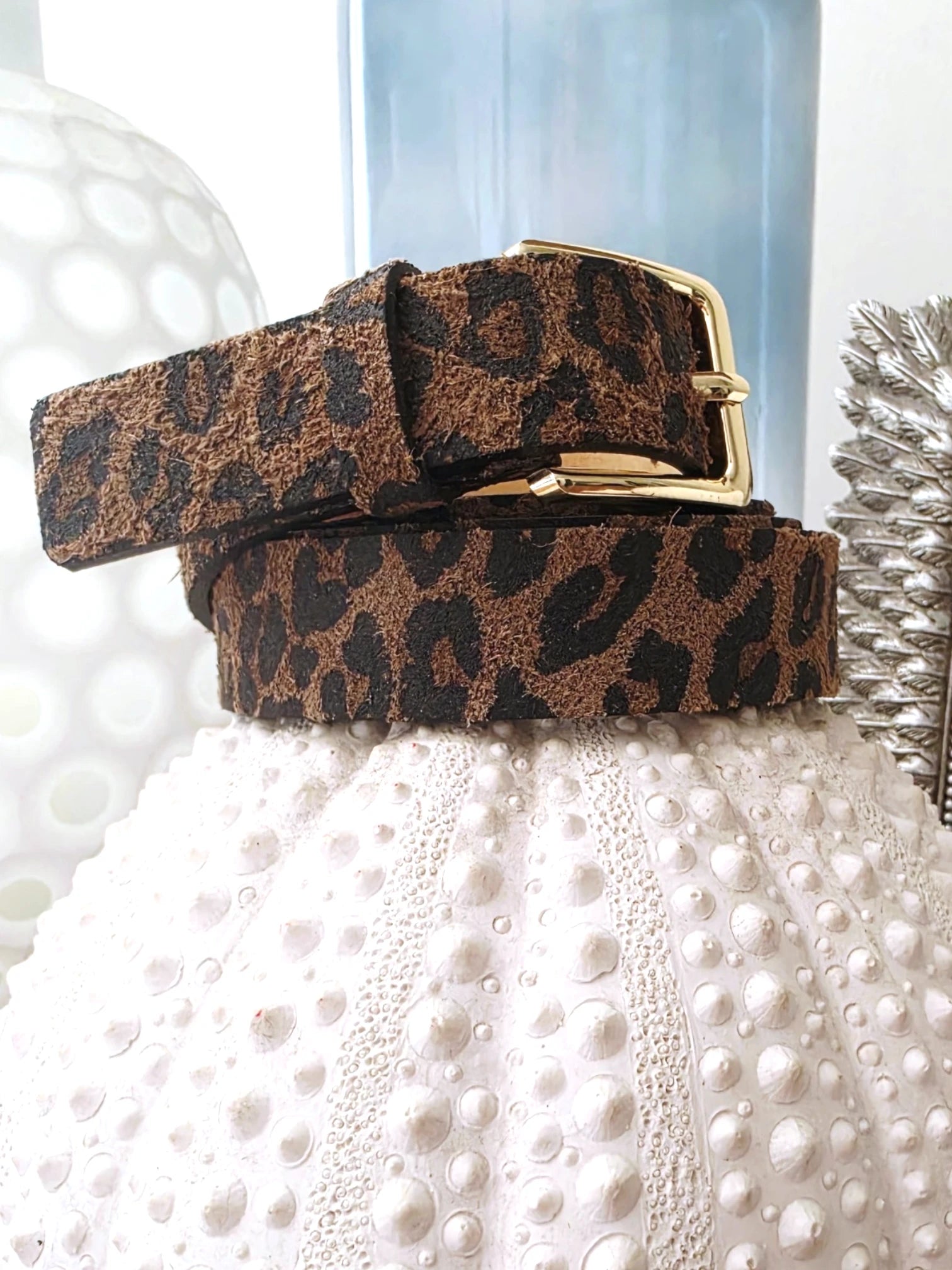 Ceinture en cuir à imprimé léopard
