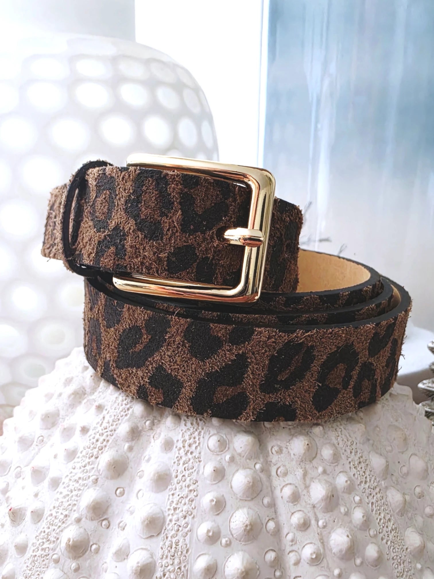 Ceinture en cuir à imprimé léopard