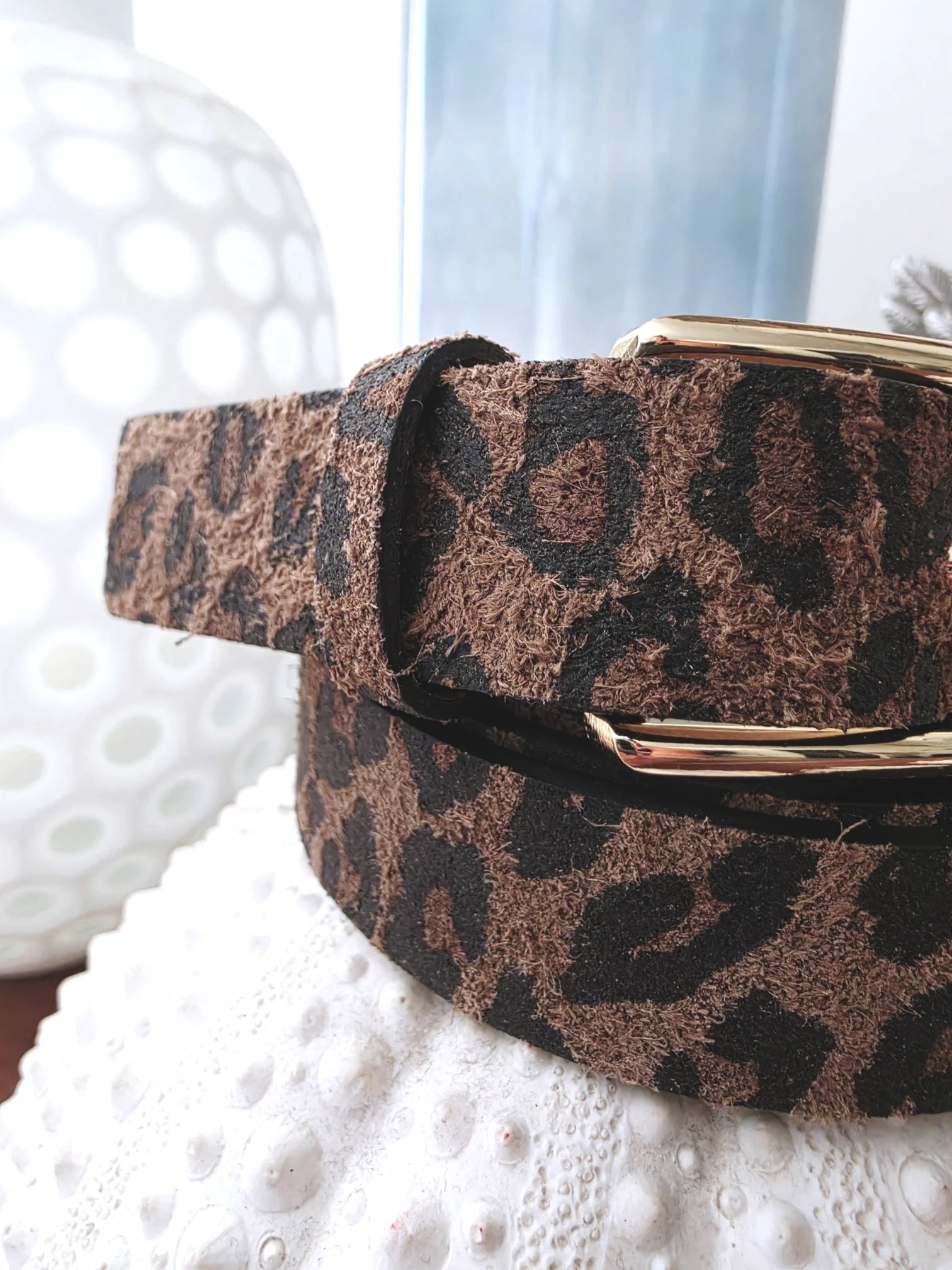 Ceinture en cuir à imprimé léopard