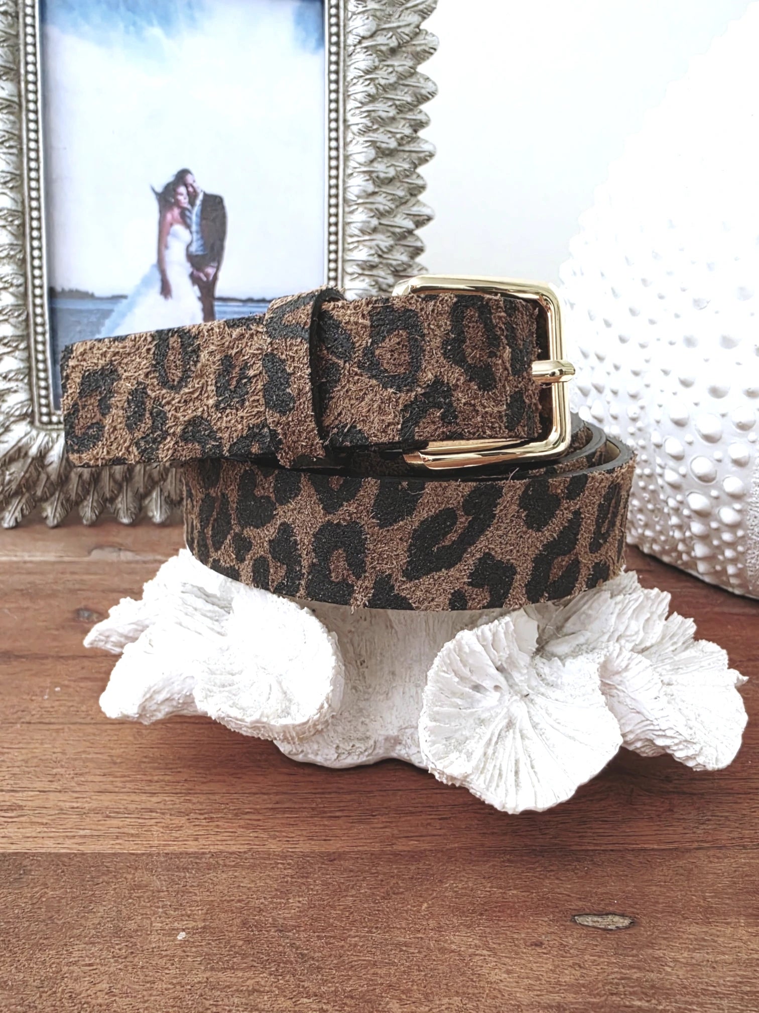 Ceinture en cuir à imprimé léopard
