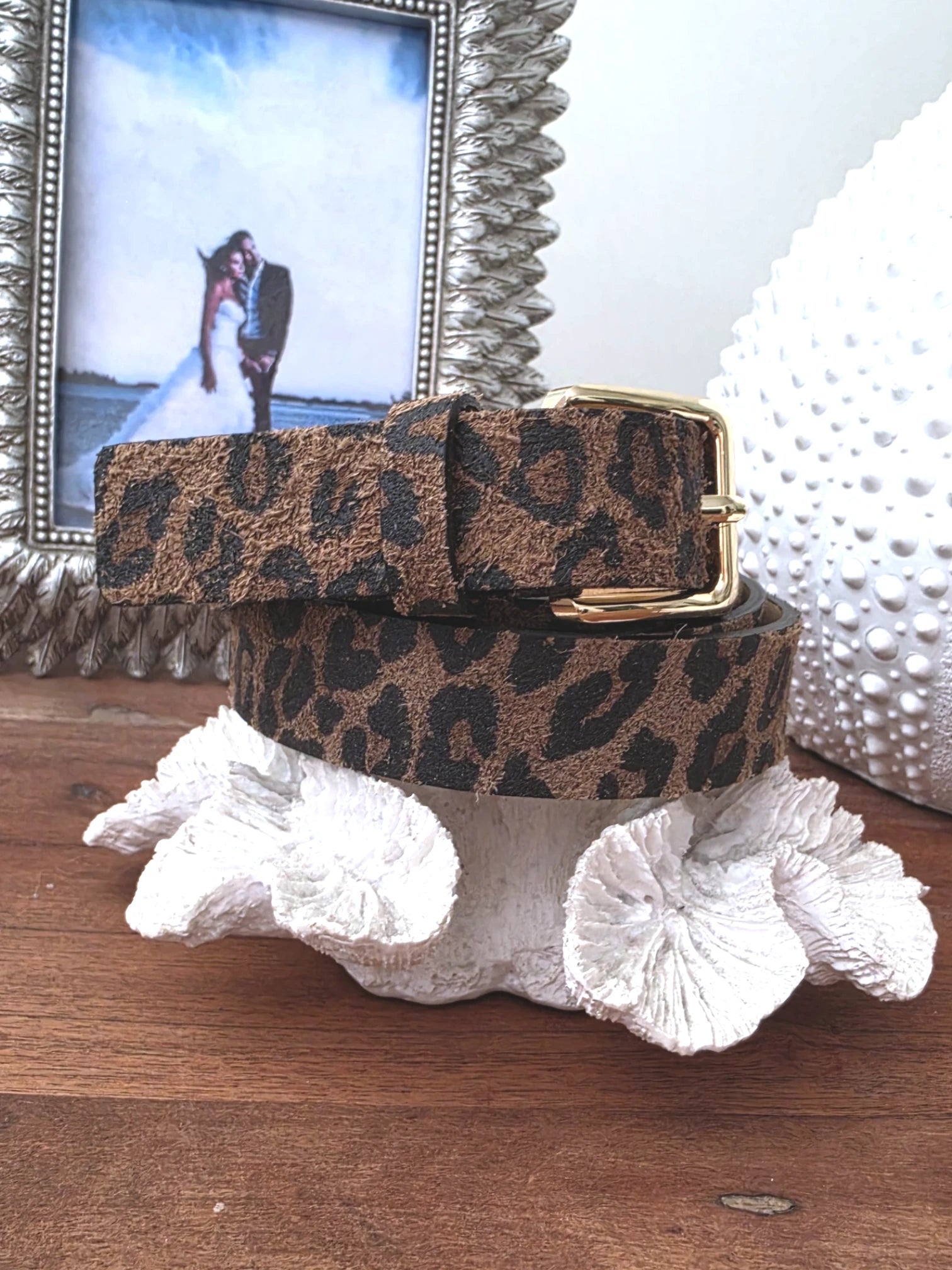 Ceinture en cuir à imprimé léopard