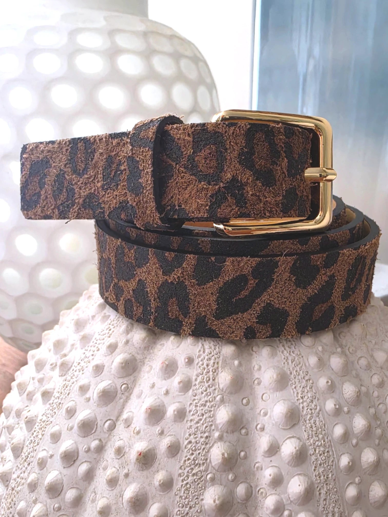 Ceinture en cuir à imprimé léopard