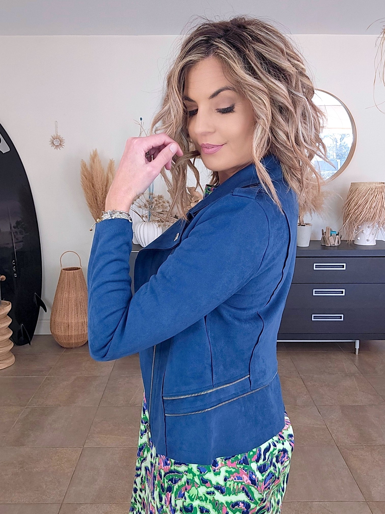 Perfecto suédine bleu canard - 𝐌𝐚𝐫𝐢𝐧𝐚𝟒𝟒𝐟𝐚𝐦𝐢𝐥𝐲
