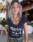 T-shirt noir à inscriptions blanches paillettées - 𝐌𝐚𝐫𝐢𝐧𝐚𝟒𝟒𝐟𝐚𝐦𝐢𝐥𝐲