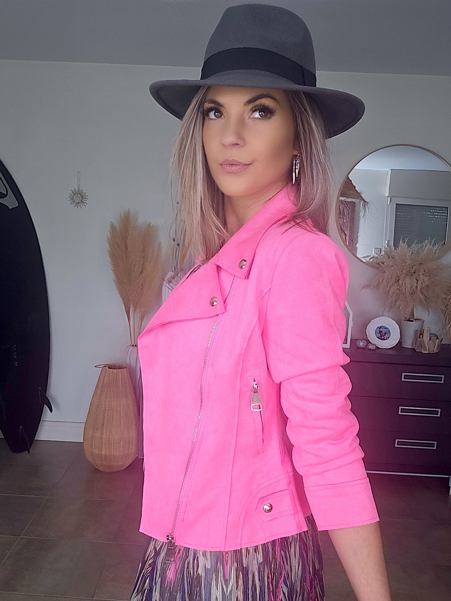 Perfecto suédine rose fluo - 𝐌𝐚𝐫𝐢𝐧𝐚𝟒𝟒𝐟𝐚𝐦𝐢𝐥𝐲