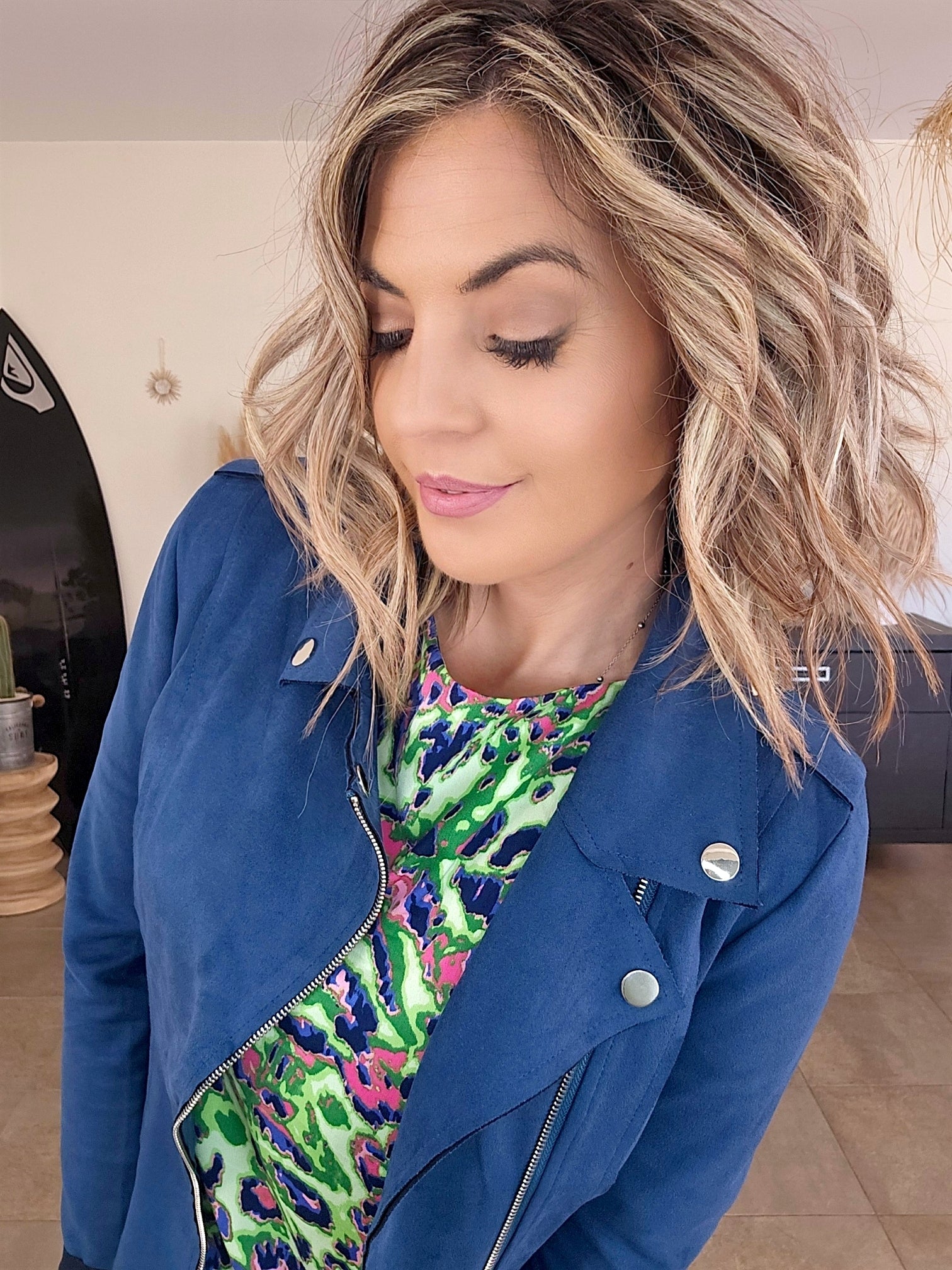 Perfecto suédine bleu canard - 𝐌𝐚𝐫𝐢𝐧𝐚𝟒𝟒𝐟𝐚𝐦𝐢𝐥𝐲