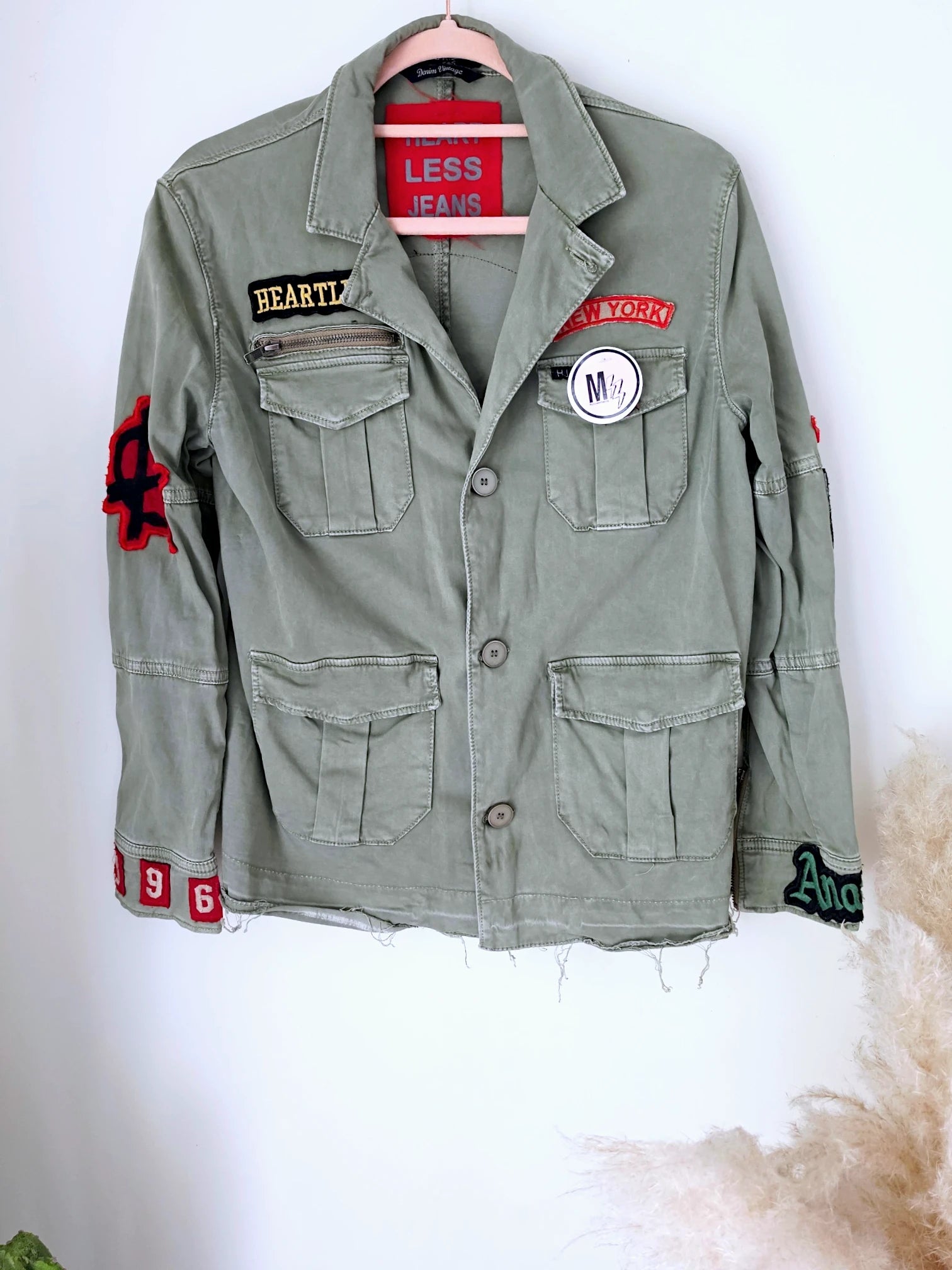 Veste saharienne kaki-beige customisée