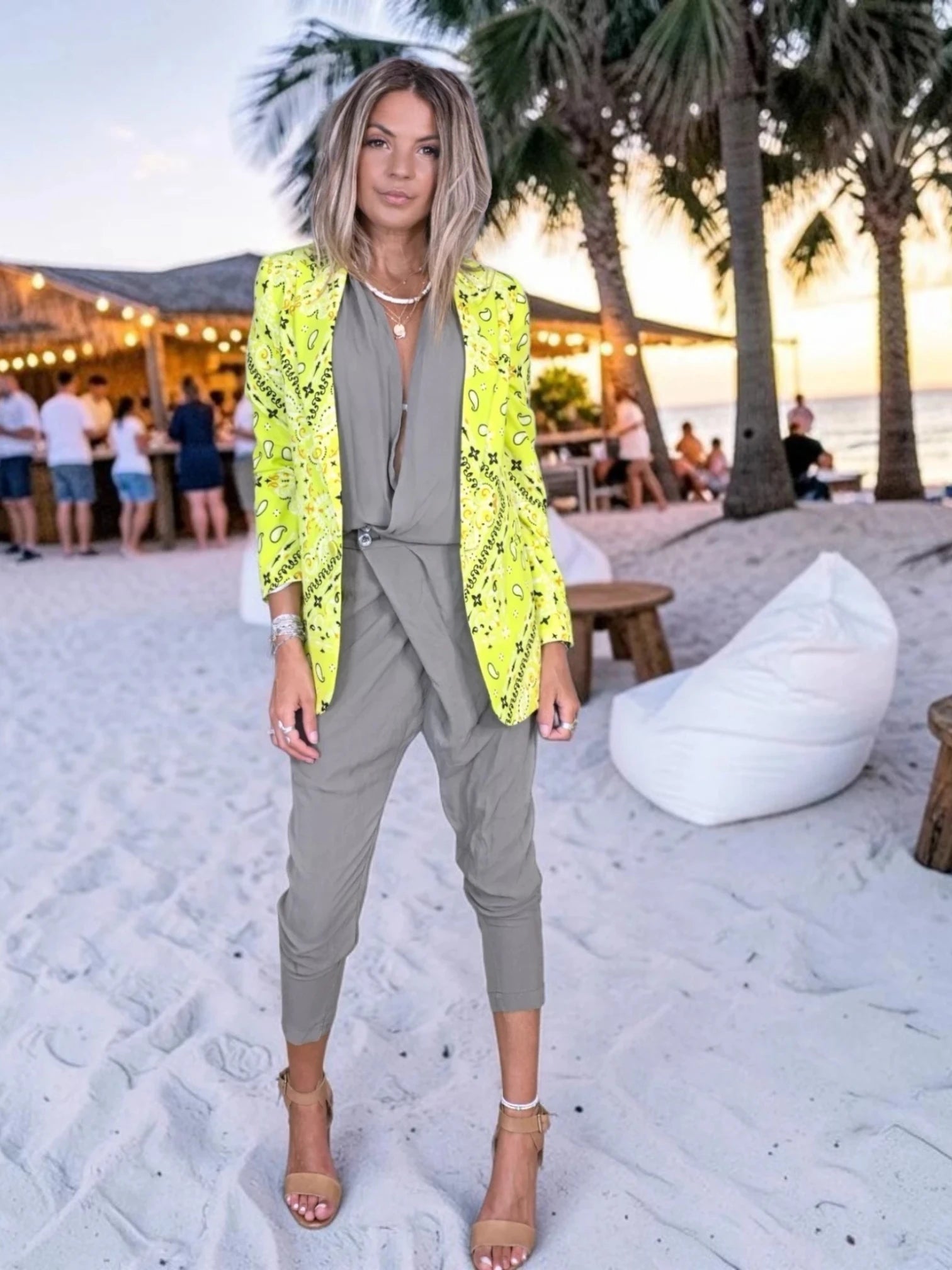 Veste vert jaune à imprimé bandana