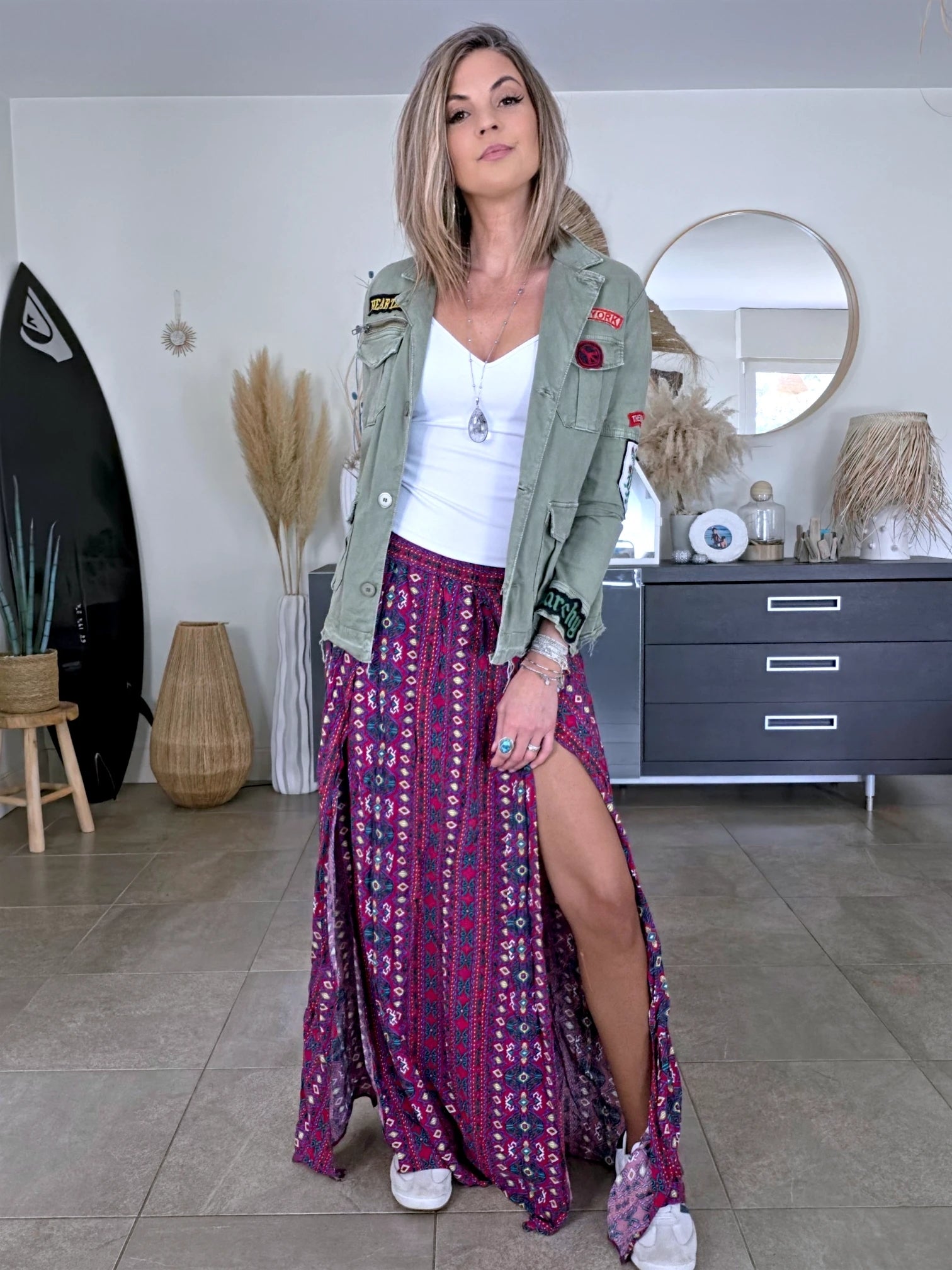 Veste saharienne kaki-beige customisée