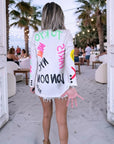 Veste beige à tags et inscriptions fluo