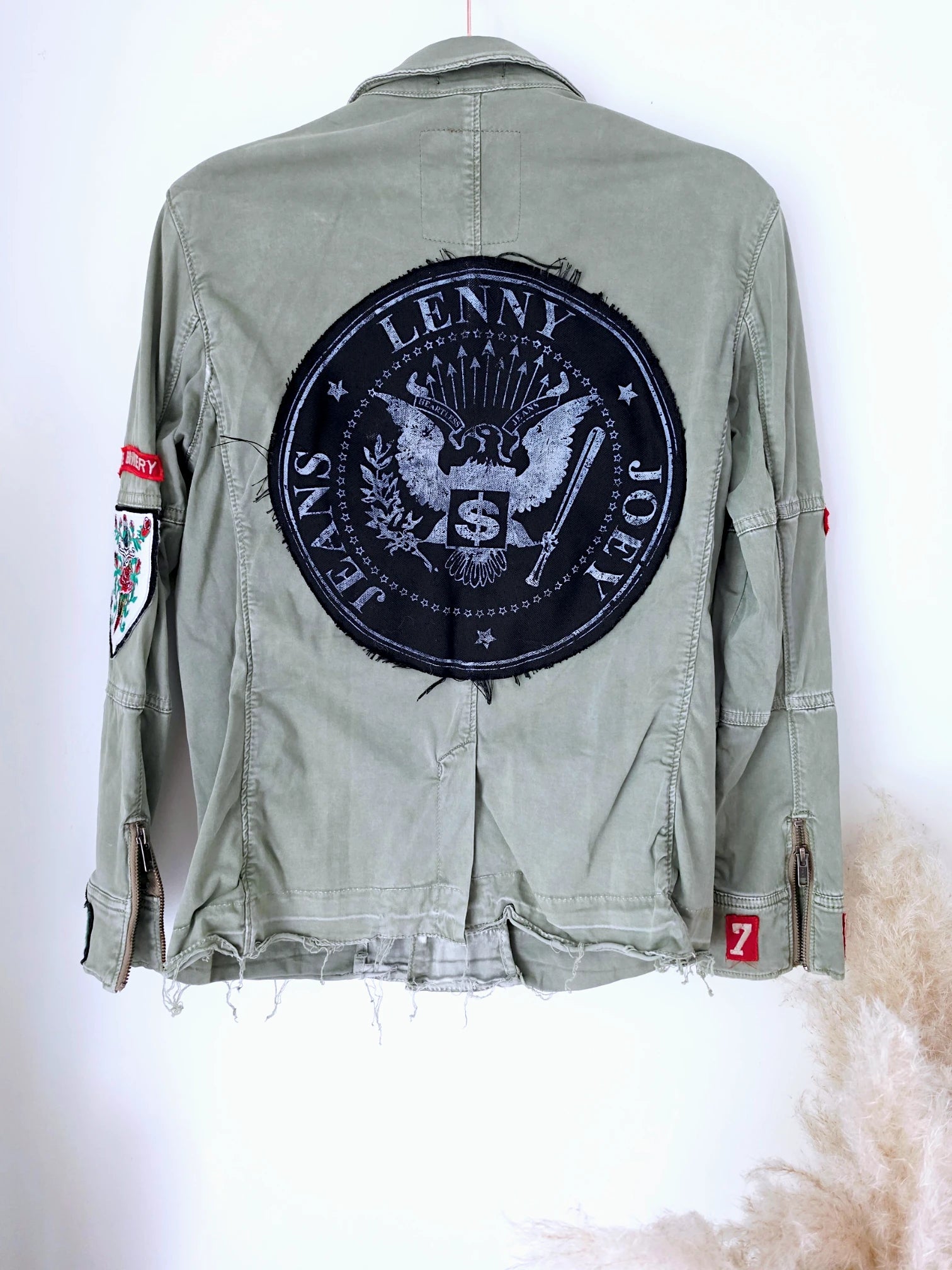 Veste saharienne kaki-beige customisée