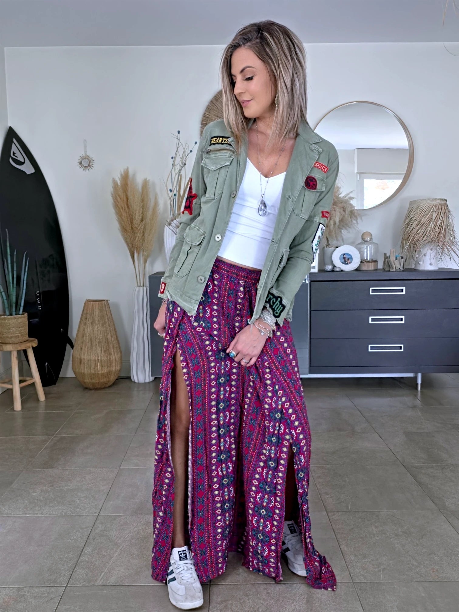 Veste saharienne kaki-beige customisée